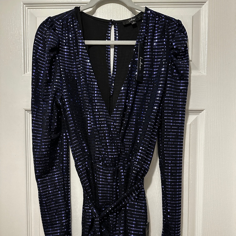 NWT Lulus Blue Sequinned Romper. Size Large.